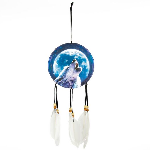 Howling At The Moon Wolf Illuminating 6" Dream Catcher Wall Hanging - Picture 2 of 7